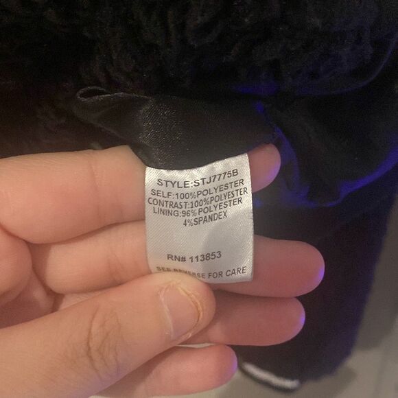 Sugarlips Women’s Teddy Knit Black and Tan Bomber Jacket Size Medium NWOT - Picture 5 of 8